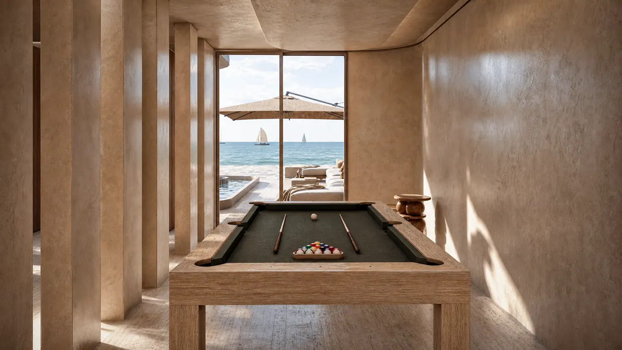 A games room opening directly onto the beach